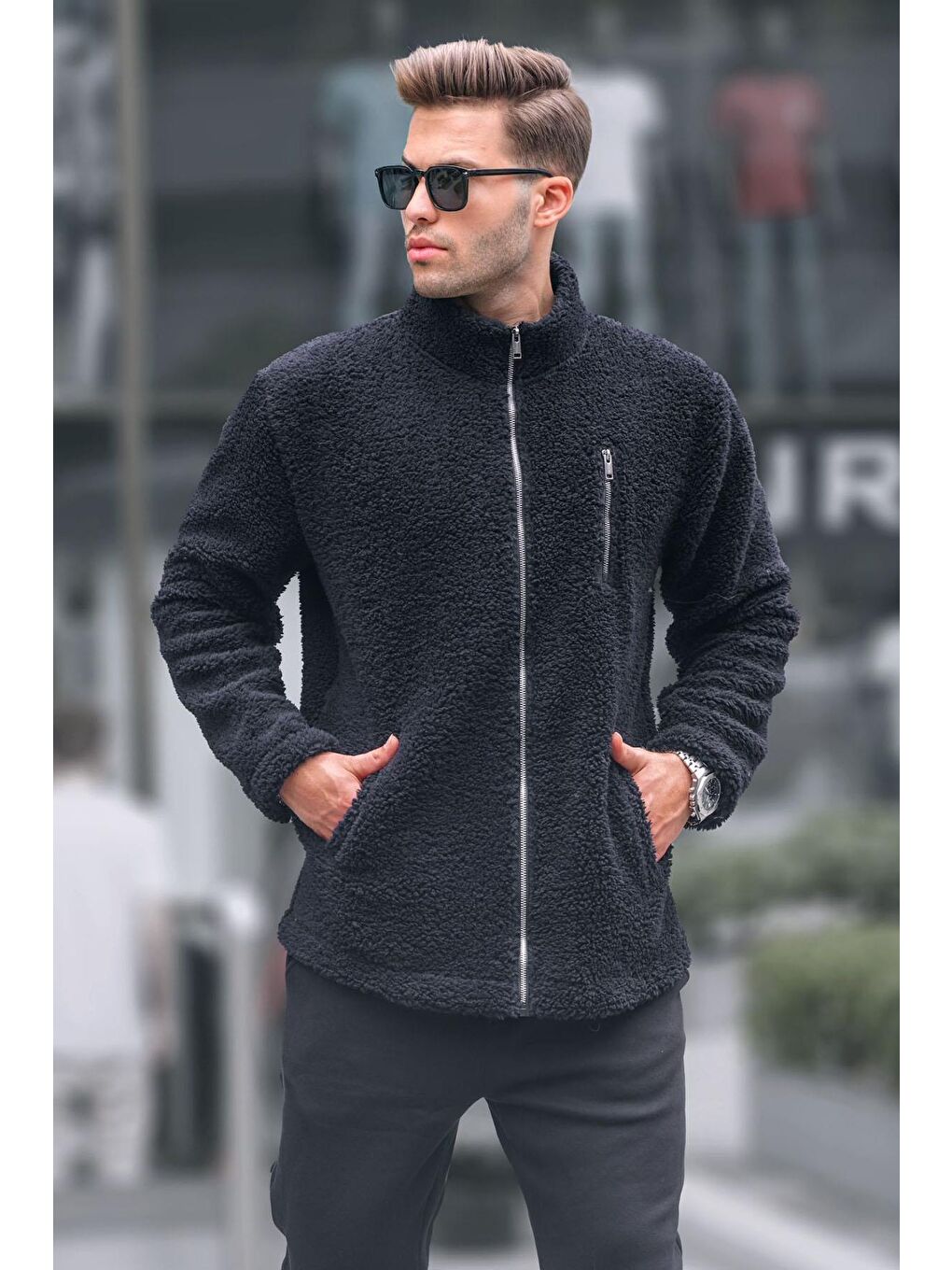 Madmext Siyah Fermuarlı Pelüş Sweatshirt 6152