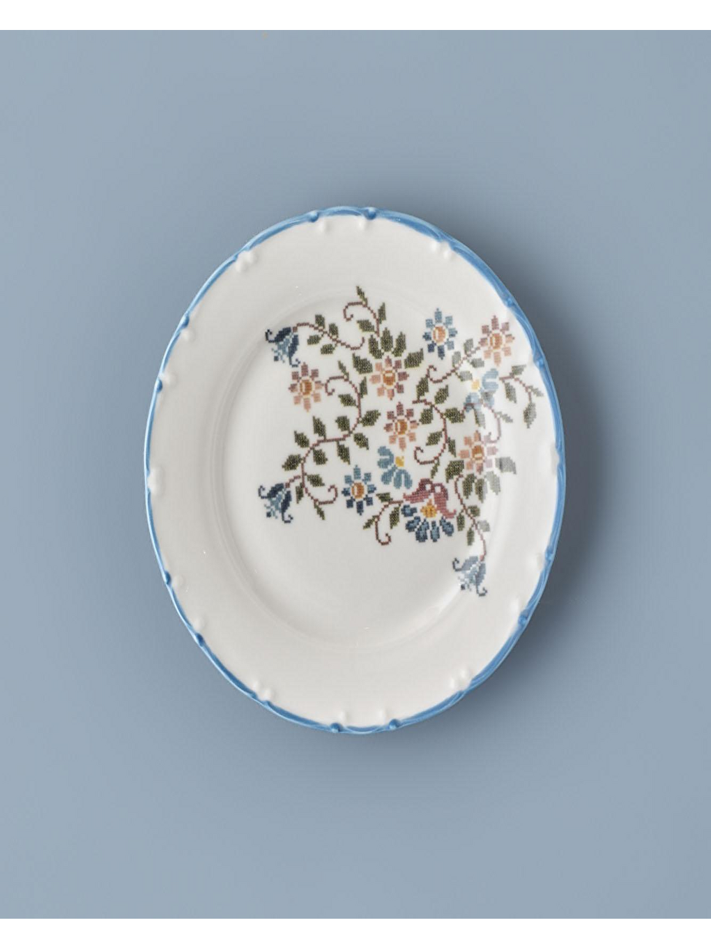 Vintage Porselen Pasta Tabağı 4'lü Mavi-1