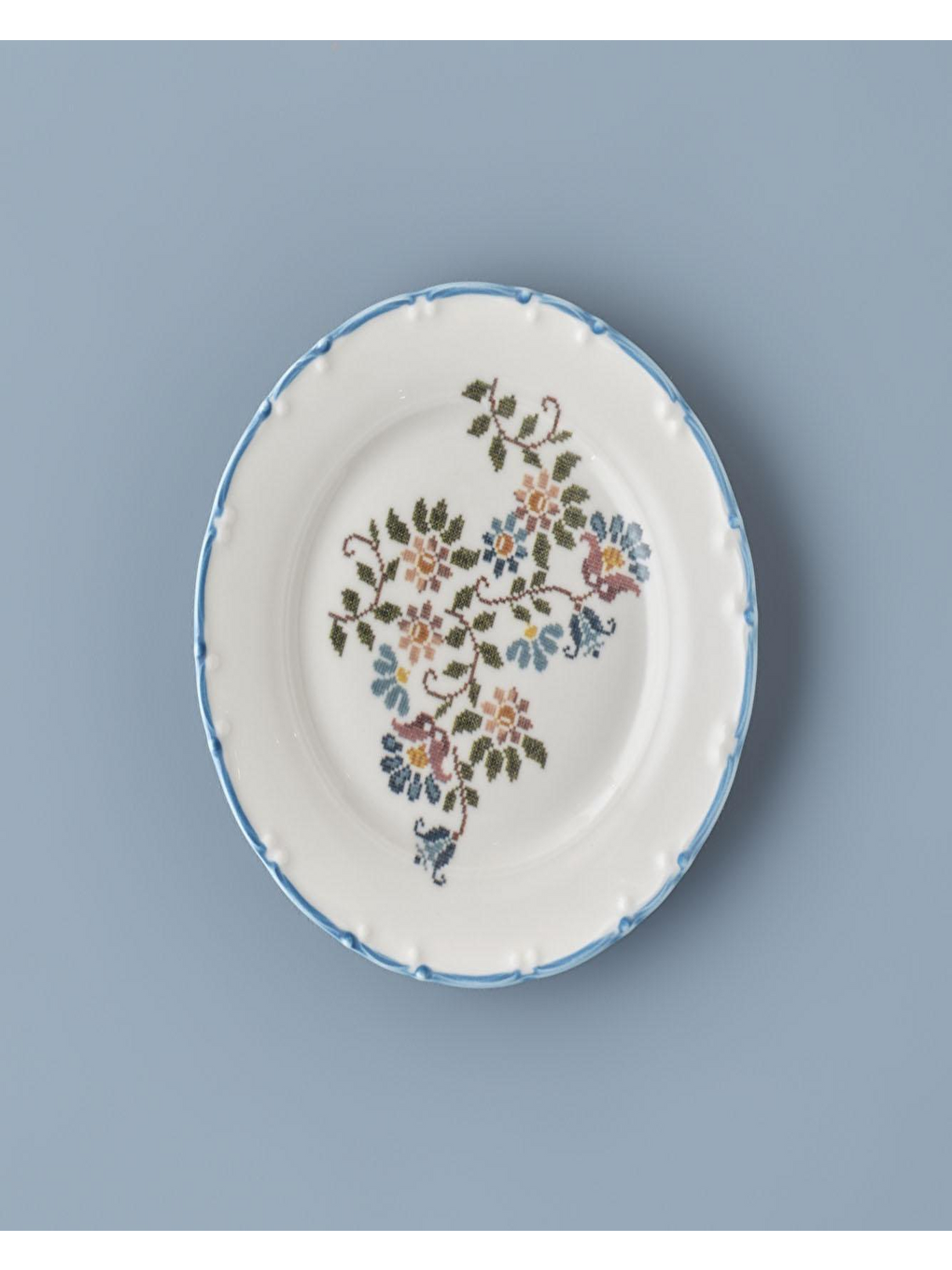 Vintage Porselen Pasta Tabağı 4'lü Mavi-2