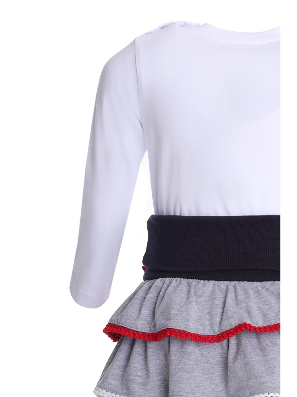 Beyaz Bisiklet Yaka Uzun Kollu Kız Bebek Tişört ve Etek 2'li Takım-3