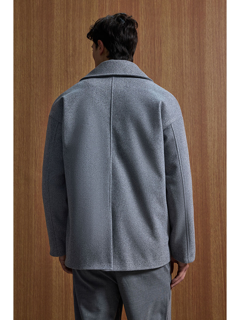 Erkek Oversize Kruvaze Kaban Koyu Gri-4