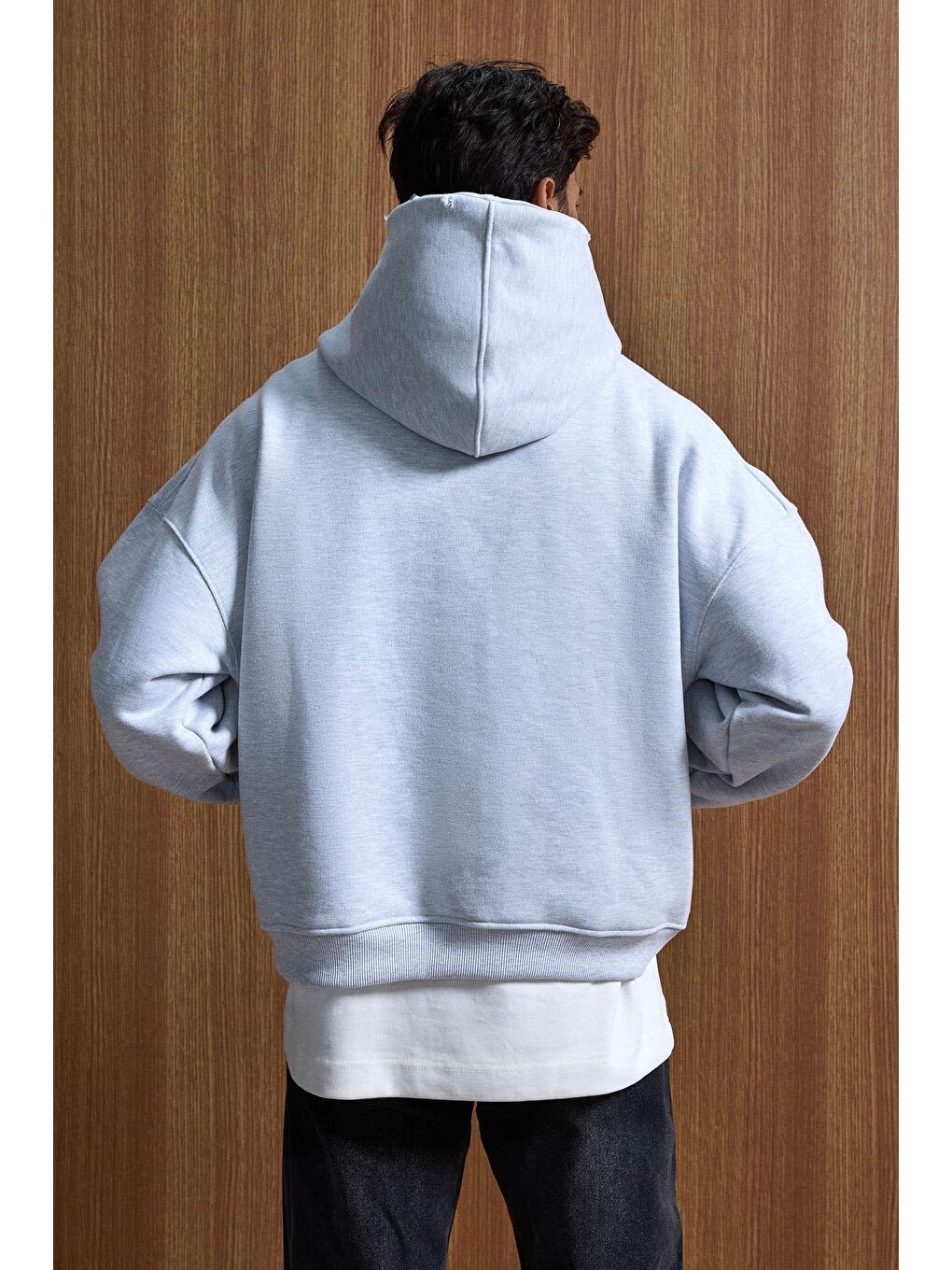 Erkek Yazı Baskılı Gramajlı Urban Hoodie Gri-4