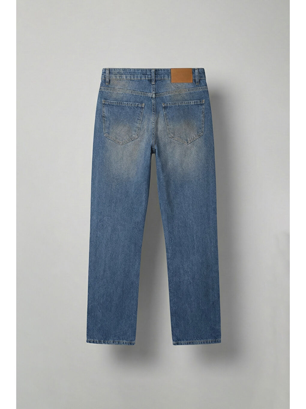 Erkek Yırtık Soluk Efektli Baggy Fit Jean Mavi-1