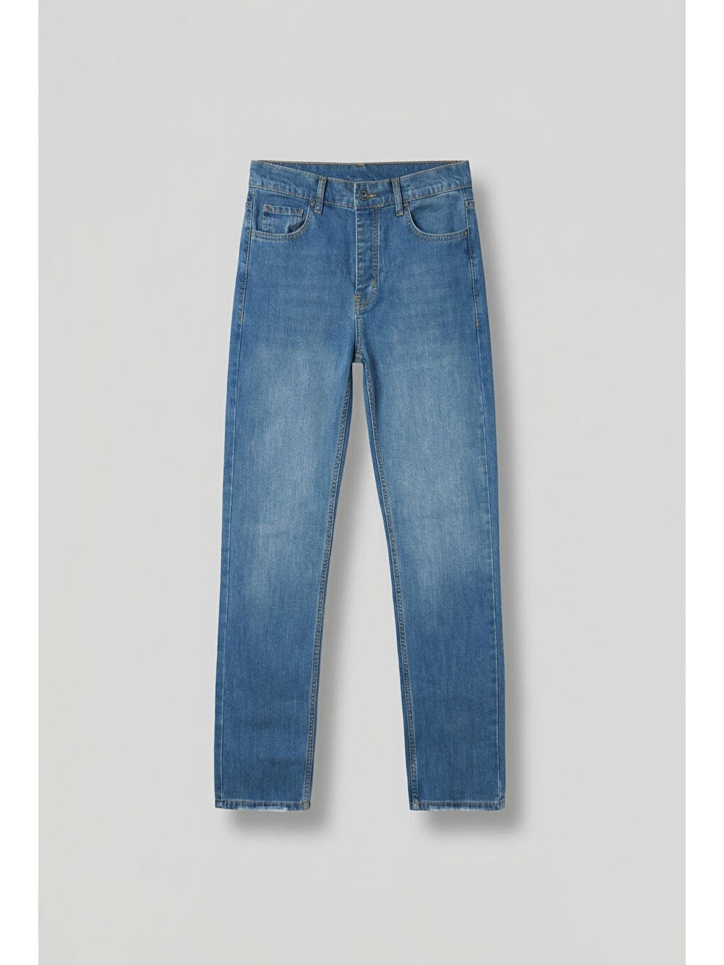 Erkek Regular Fit Kesim Eskitmeli Jean Pantolon Mavi