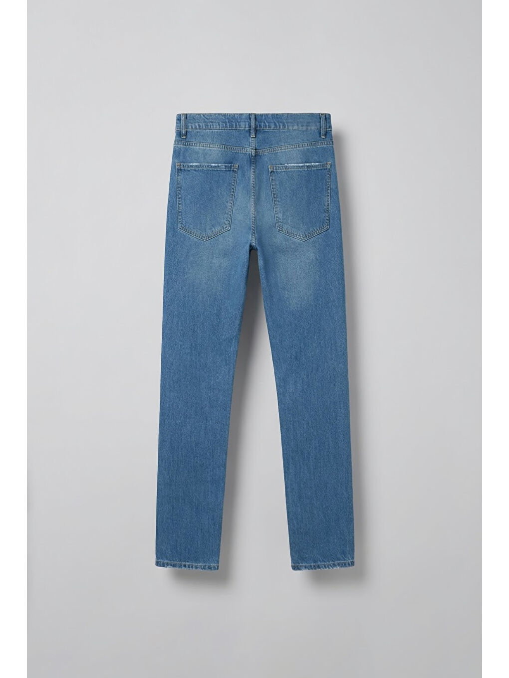 Erkek Regular Fit Kesim Eskitmeli Jean Pantolon Mavi-1