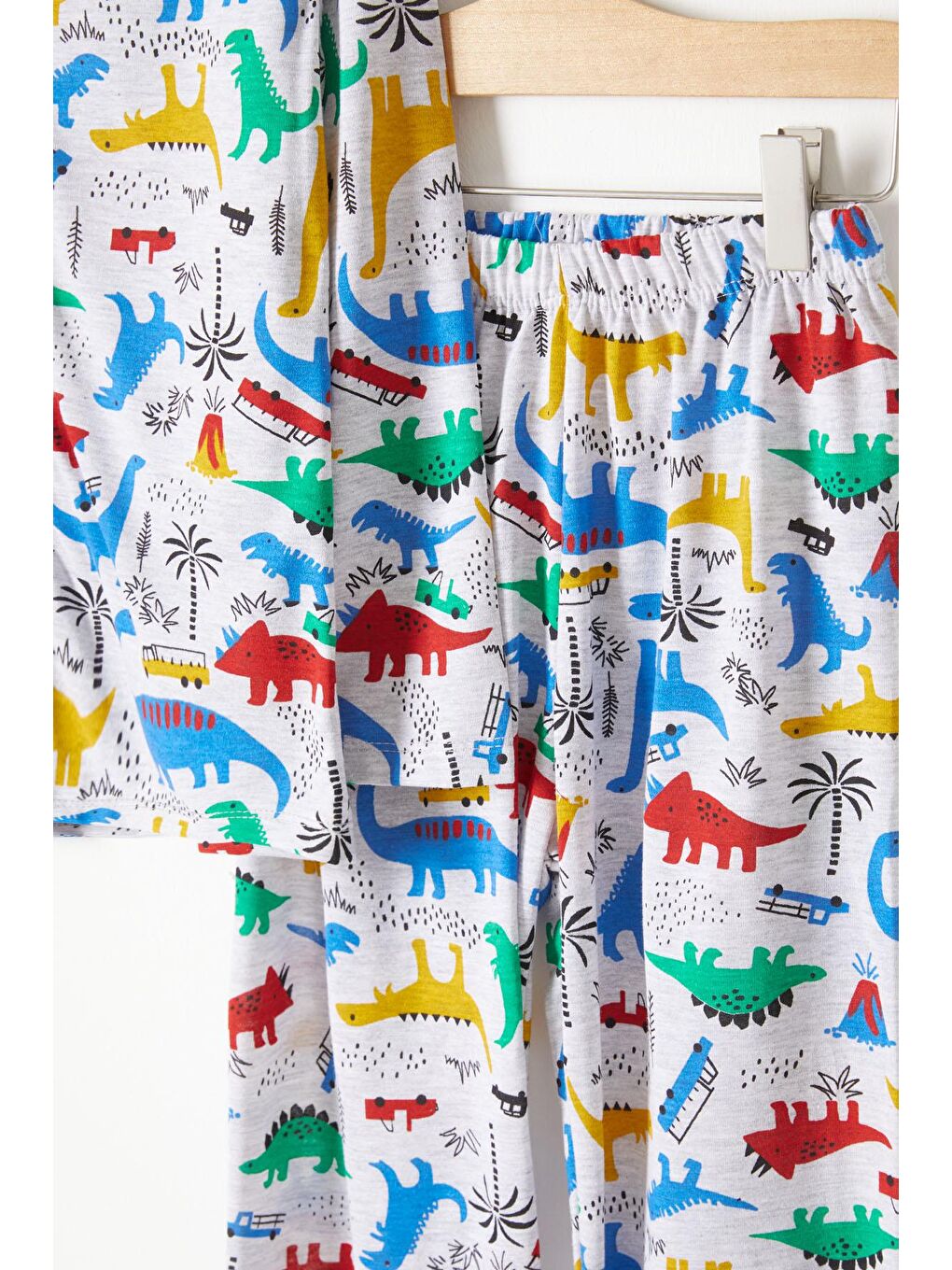 Pijakids Gri Dinozor Desenli Erkek Çocuk Pijama Takımı 16327 - 2