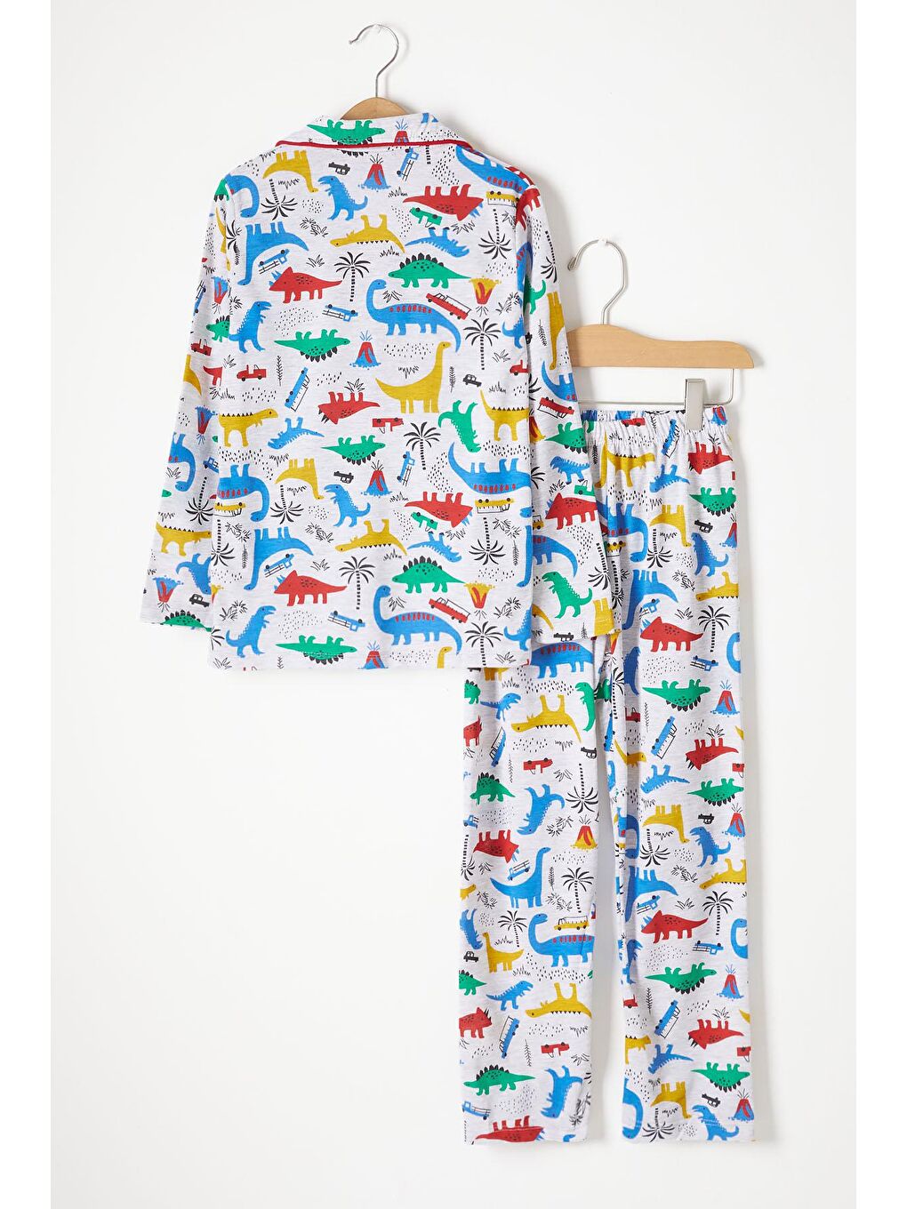 Pijakids Gri Dinozor Desenli Erkek Çocuk Pijama Takımı 16327 - 4