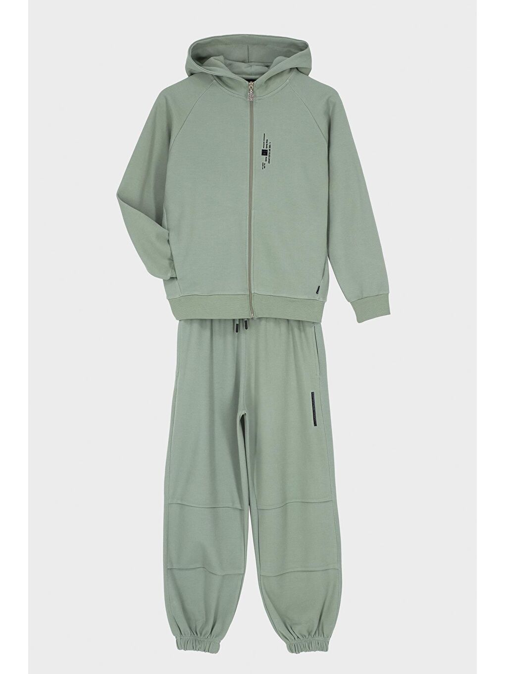 Yeşil Kapüşonlu Baskı Detaylı Pike Kumaştan Erkek Çocuk Eşofman Takımı