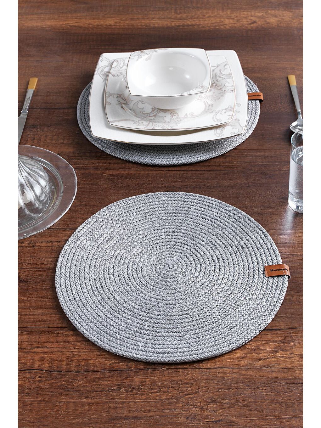 Gri 2 Adet Yuvarlak Supla | Amerikan Servis Runner | Tabak, Tava, Altlığı Sofra Sunumluk
