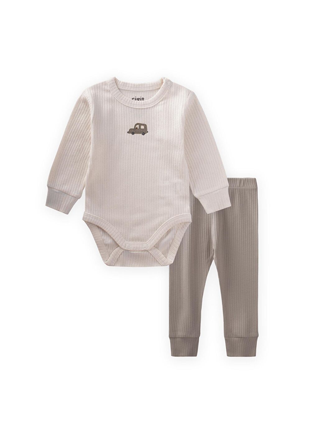 Araba Nakışli Zıbın Takım 0-3 Yaş Açık Bej-1