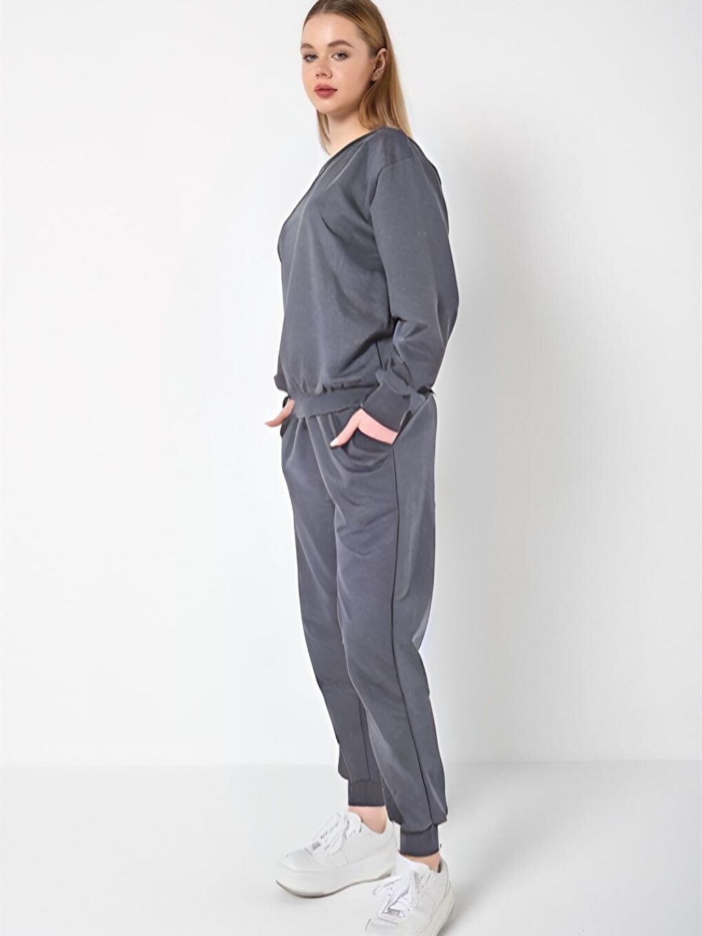 Antrasit Kadın Boyamalı Gri Pamuklu Pijama Takımı