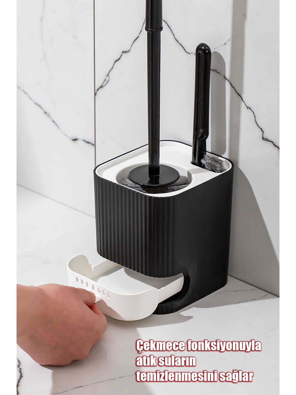 2038 Pratik Temizlik Tuvalet Fırçalığı Banyo Tuvalet Fırçası Wc Fırçası - Siyah Beyaz-1