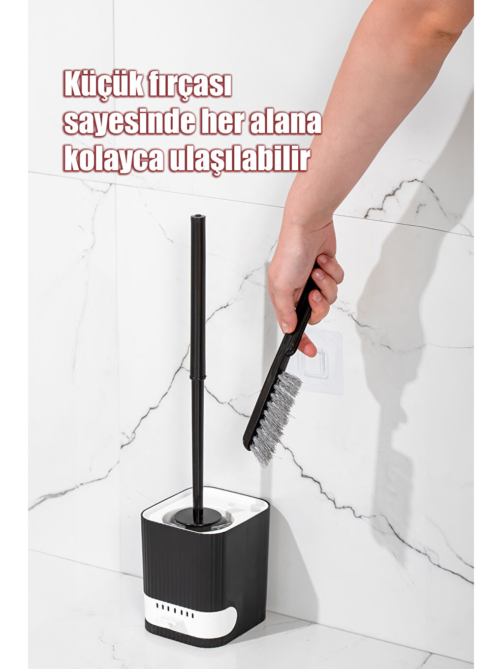 2038 Pratik Temizlik Tuvalet Fırçalığı Banyo Tuvalet Fırçası Wc Fırçası - Siyah Beyaz-2