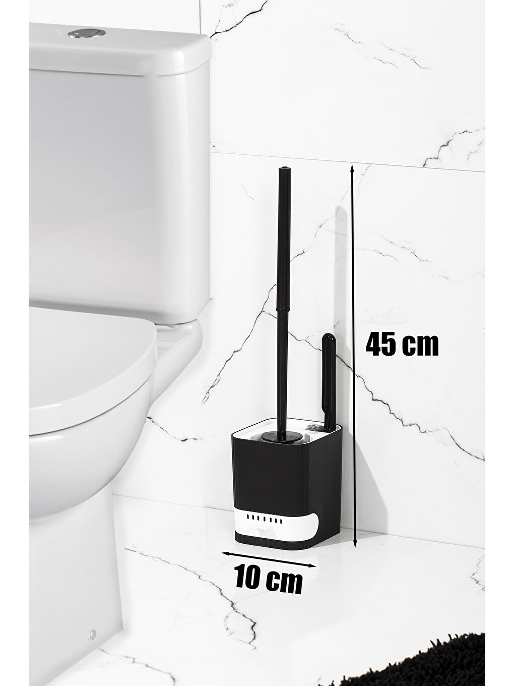 2038 Pratik Temizlik Tuvalet Fırçalığı Banyo Tuvalet Fırçası Wc Fırçası - Siyah Beyaz-3