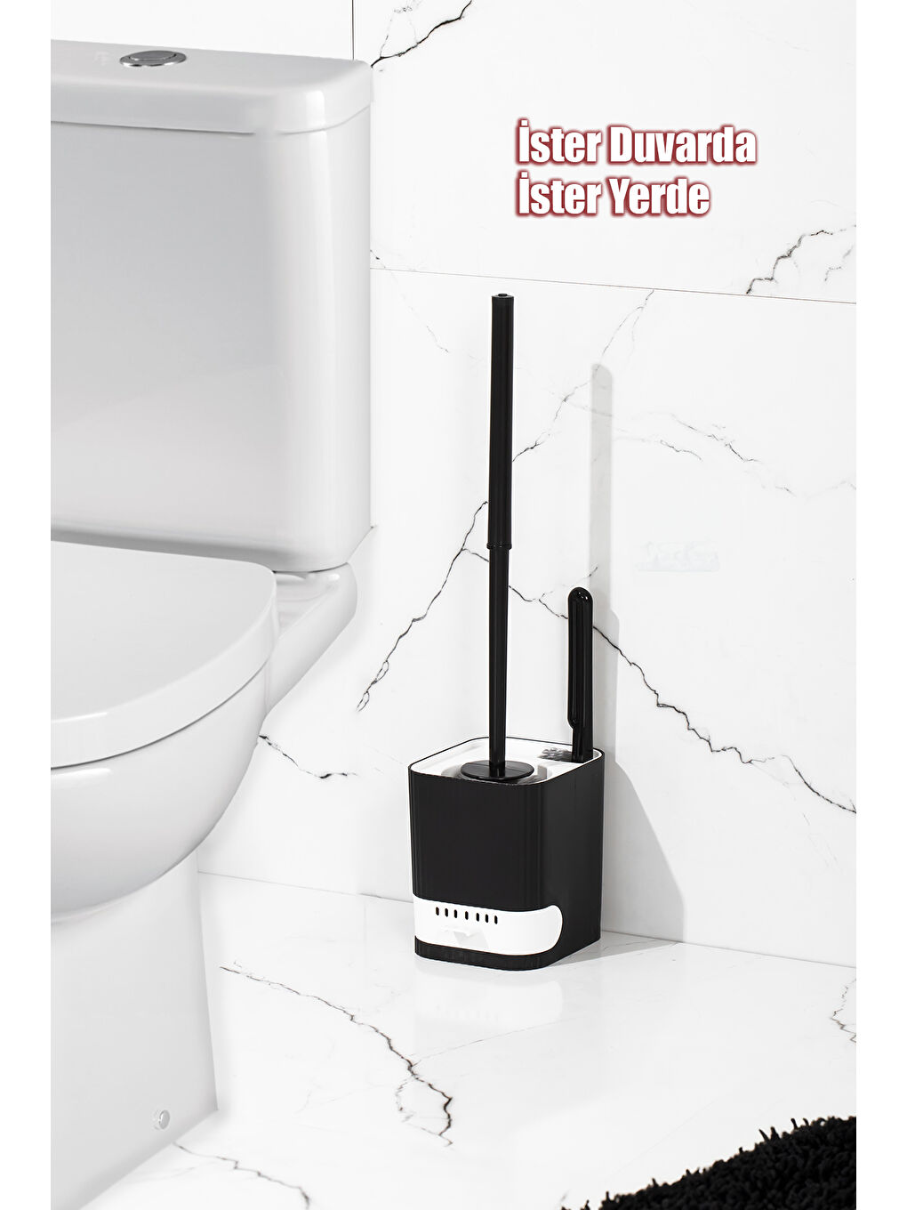 2038 Pratik Temizlik Tuvalet Fırçalığı Banyo Tuvalet Fırçası Wc Fırçası - Siyah Beyaz-5