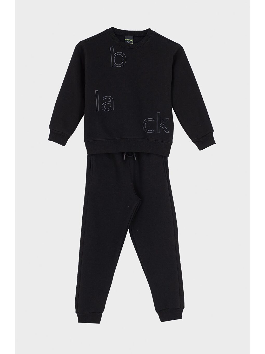 Siyah Bisiklet Yaka Üç İplilk Kalın Kumaştan Unisex Çocuk Eşofman Takım