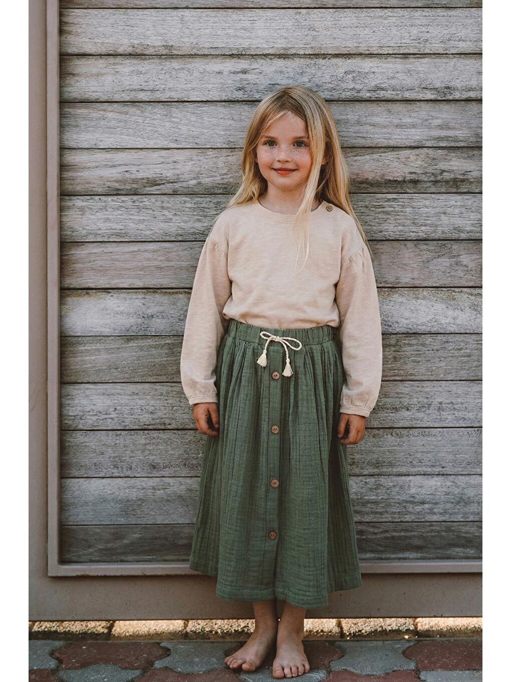 Haki Kız Çocuk Müslin Etek