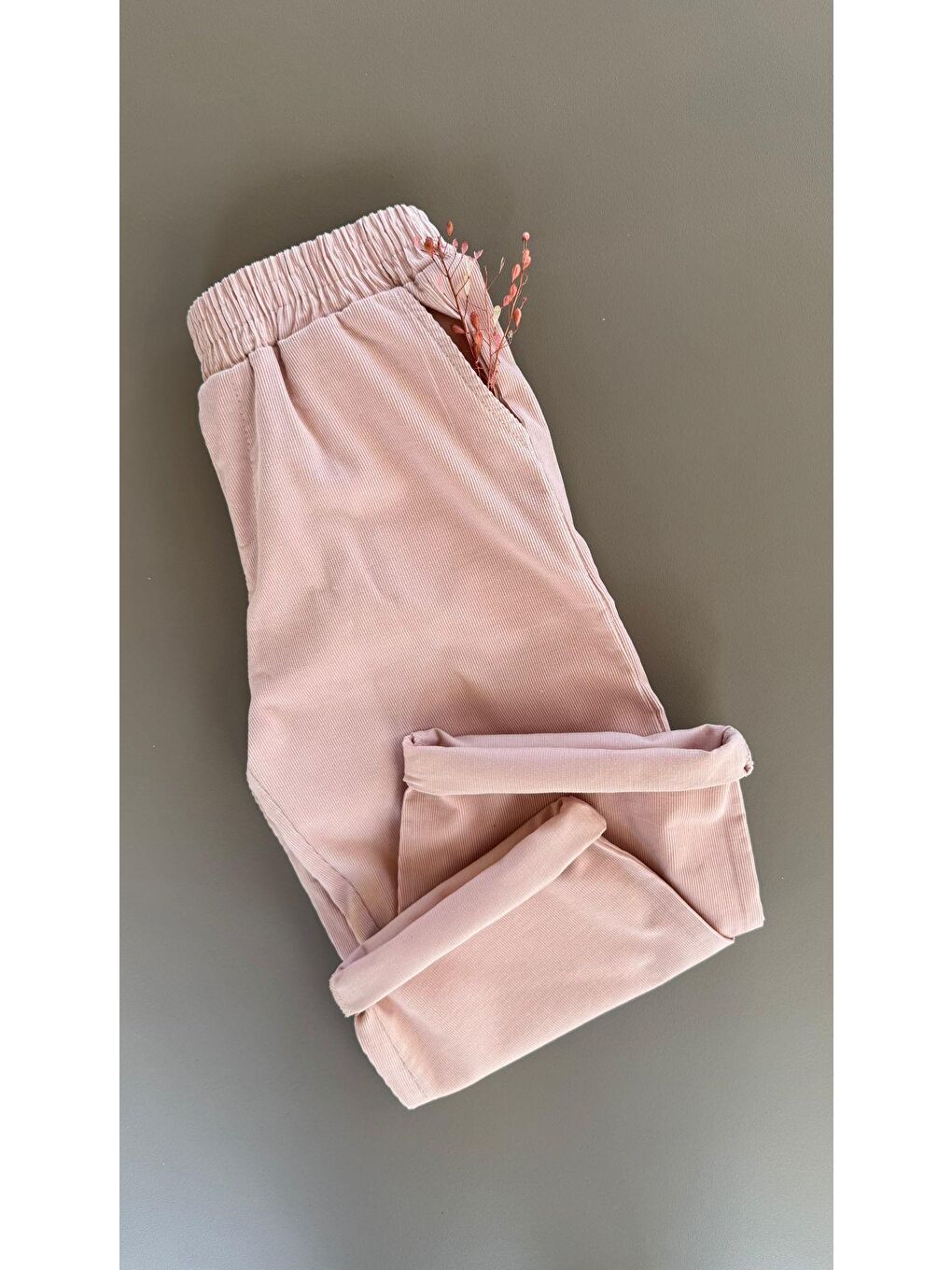 Kadife Pantolon 4-12 Yaş Pudra Pembe