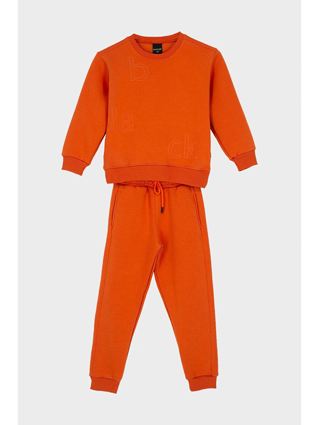 Turuncu Bisiklet Yaka Üç İplilk Kalın Kumaştan Unisex Çocuk Eşofman Takım