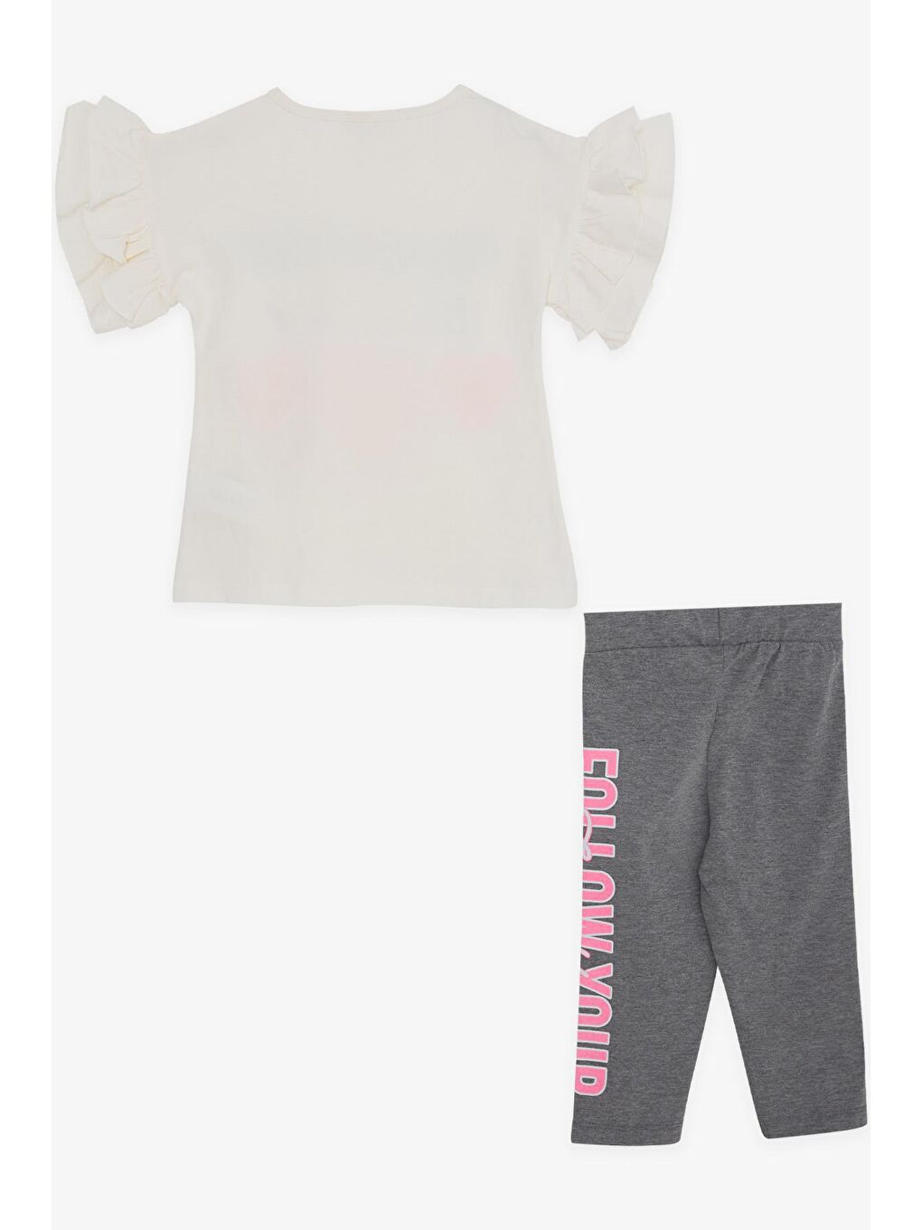 Kız Çocuk Kapri Taytlı Takım Kalpli Pullu Ekru (5-10 Yaş)-1