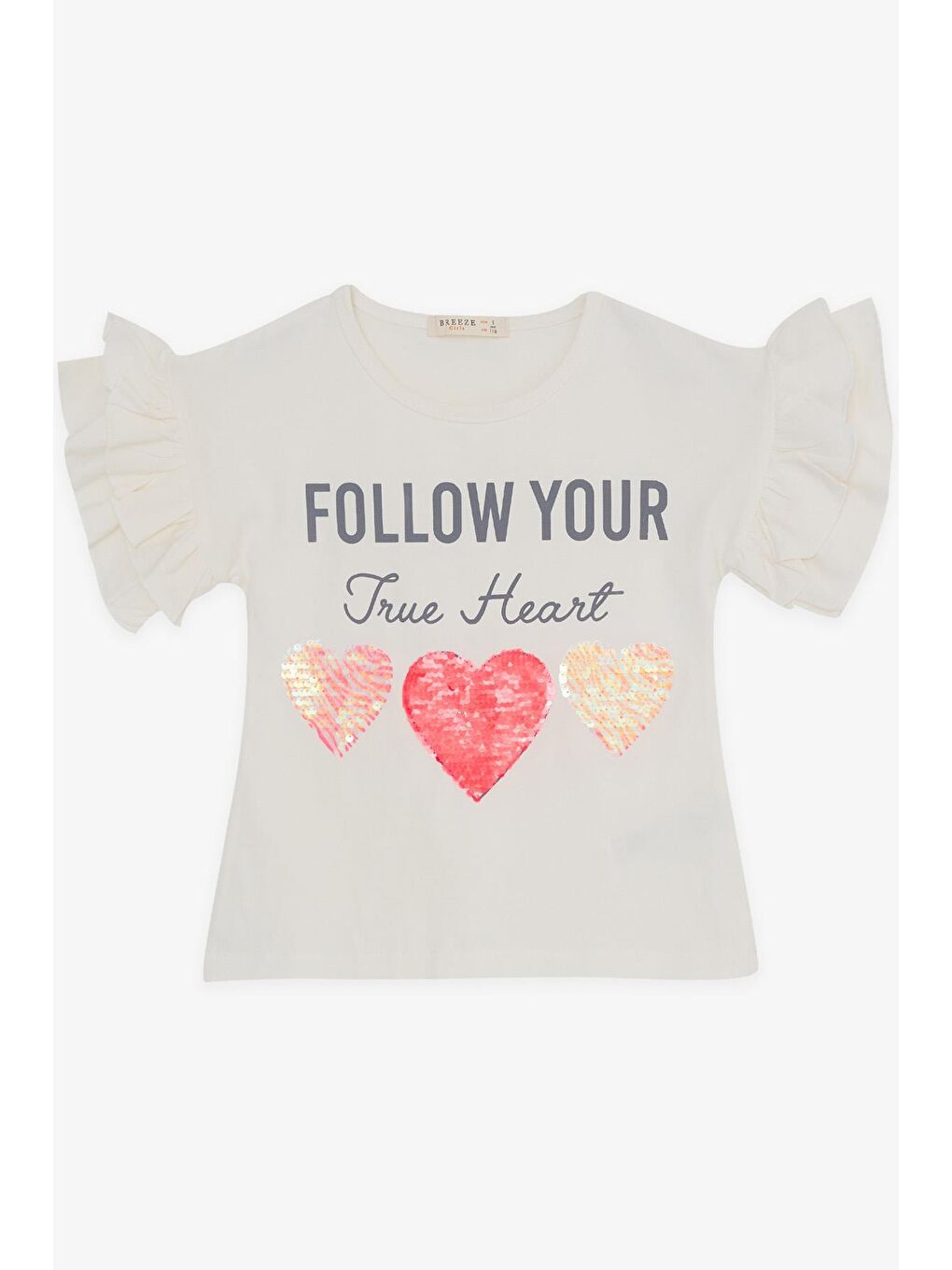 Kız Çocuk Kapri Taytlı Takım Kalpli Pullu Ekru (5-10 Yaş)-2