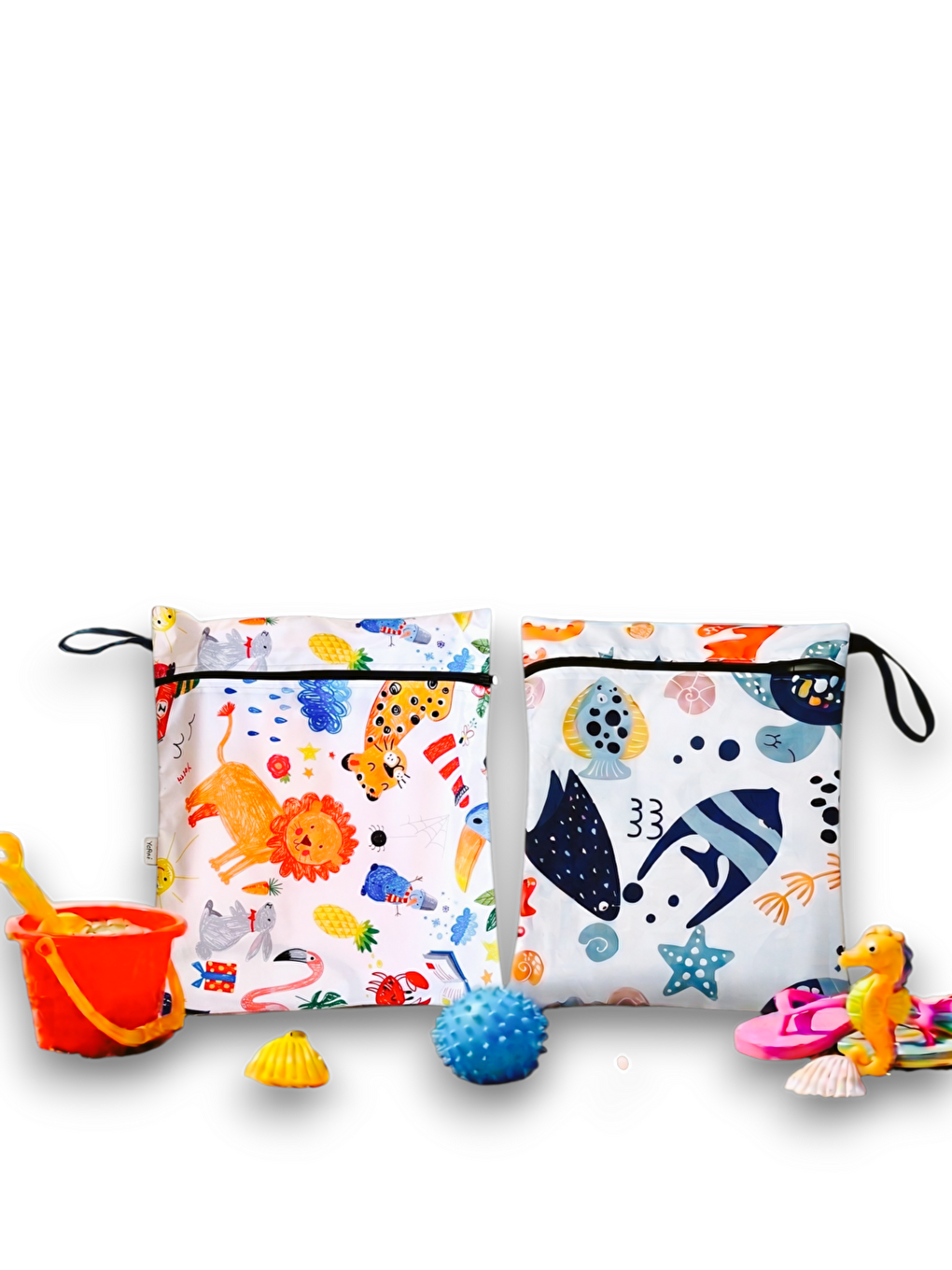 Gri 2 Adet, 35x30 cm, Ocean ve Jungle Desen Sıvı Geçirmeyen Çok Amaçlı Çanta, Makinede Yıkanabilir