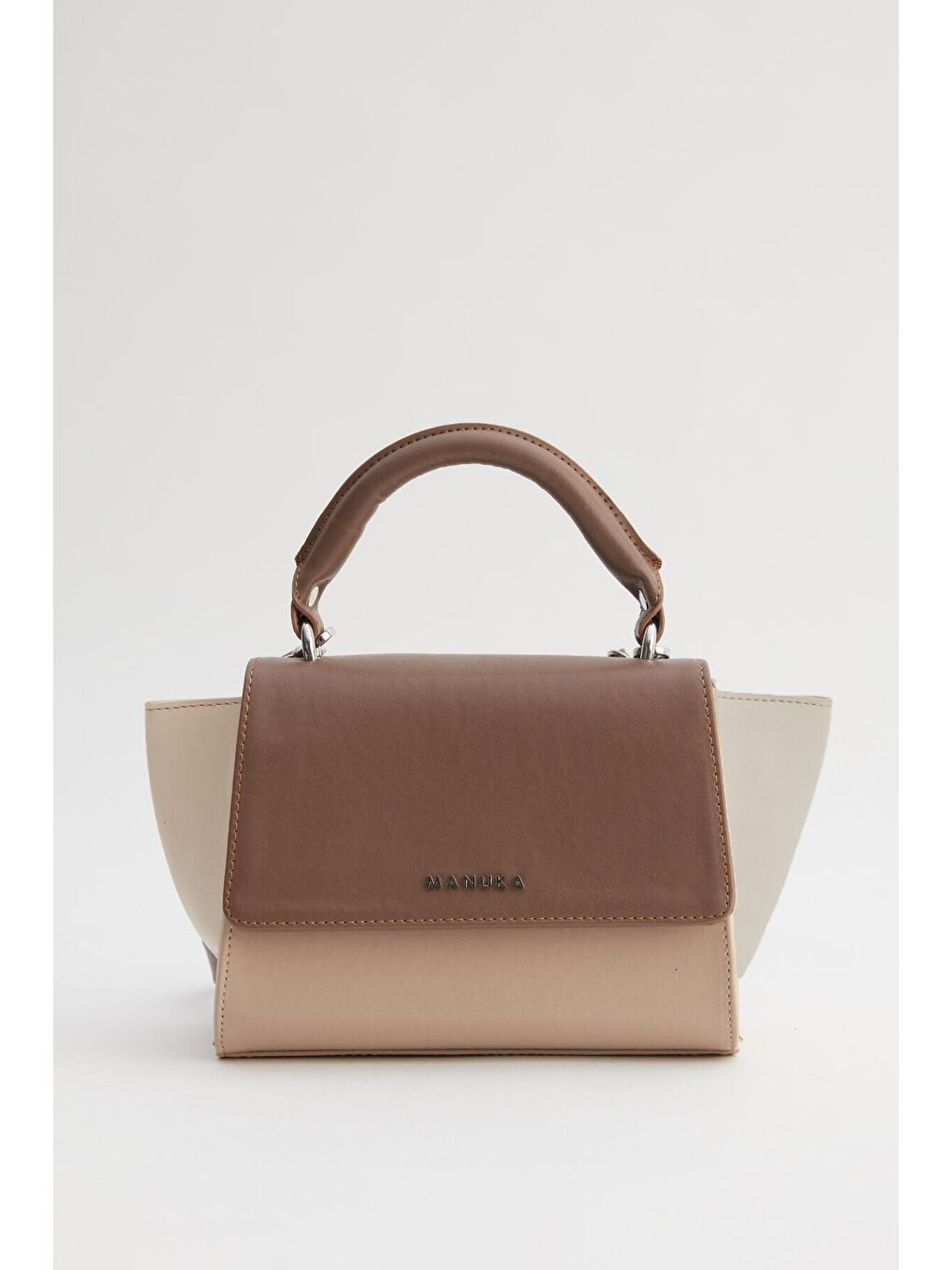 Bloklu Deri Kol Çantası Kahverengi-4