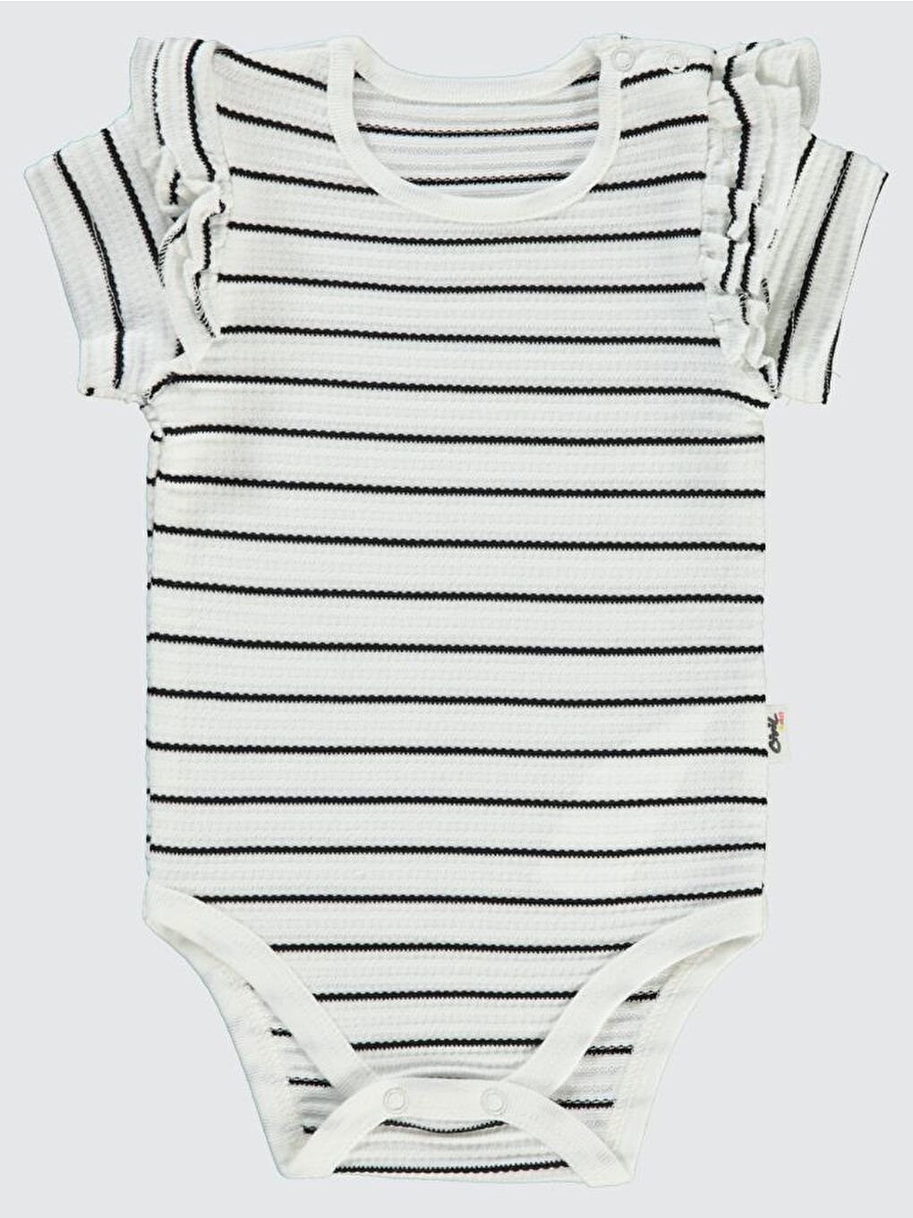Baby Çizgili Jakarlı 1-18 Ay Çıtçıtlı Badi - Ekru 6-9 Ay-1