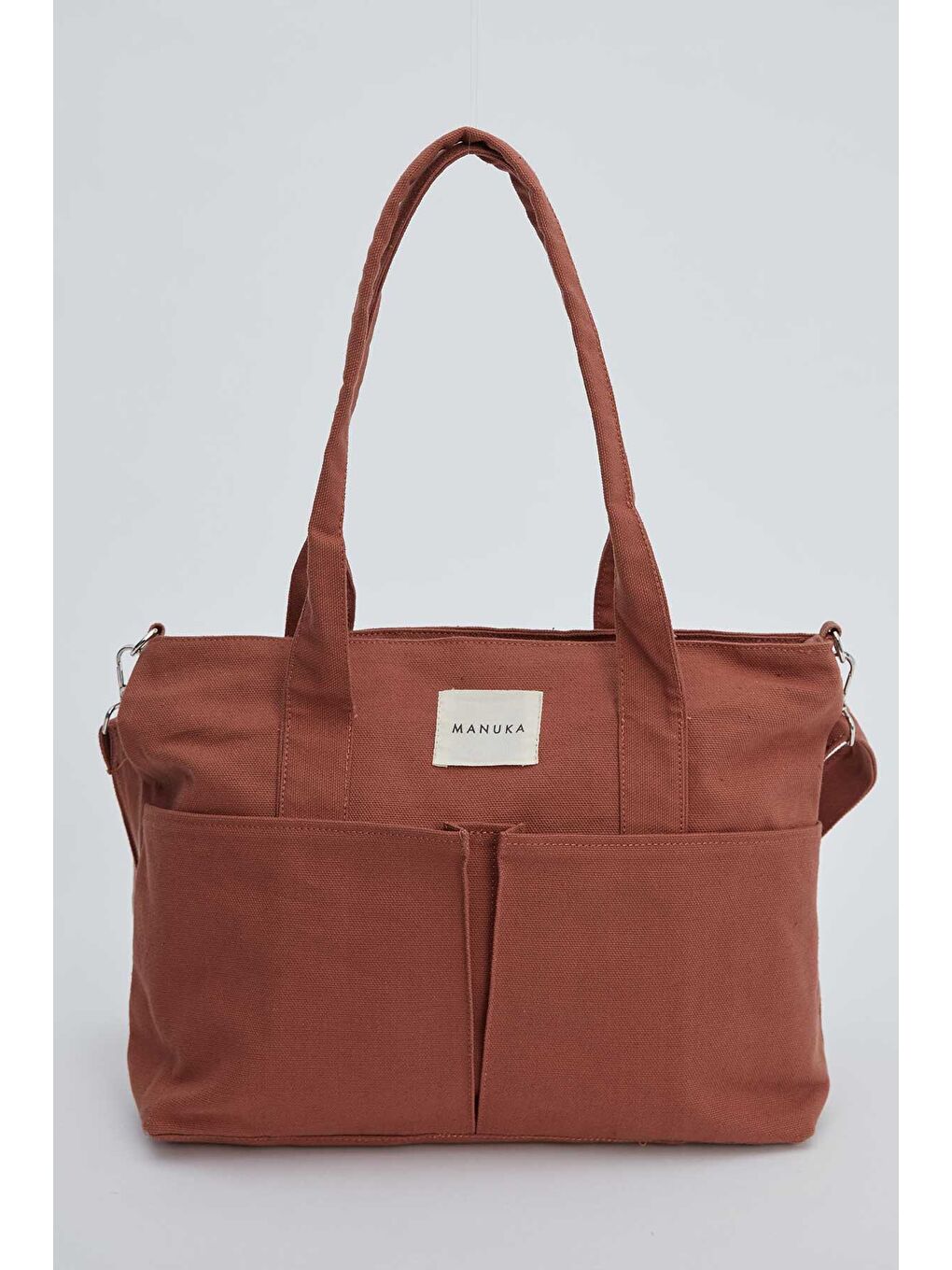 Kahverengi Çift Cepli Kanvas Çanta Kahve-4