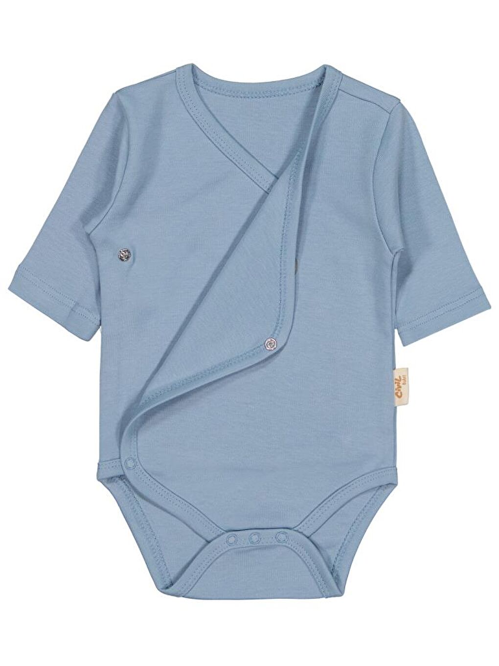 Baby Organik Pamuklu Kruvaze 0-6 Ay Çıtçıtlı Badi - Mavi0-1 Ay-2