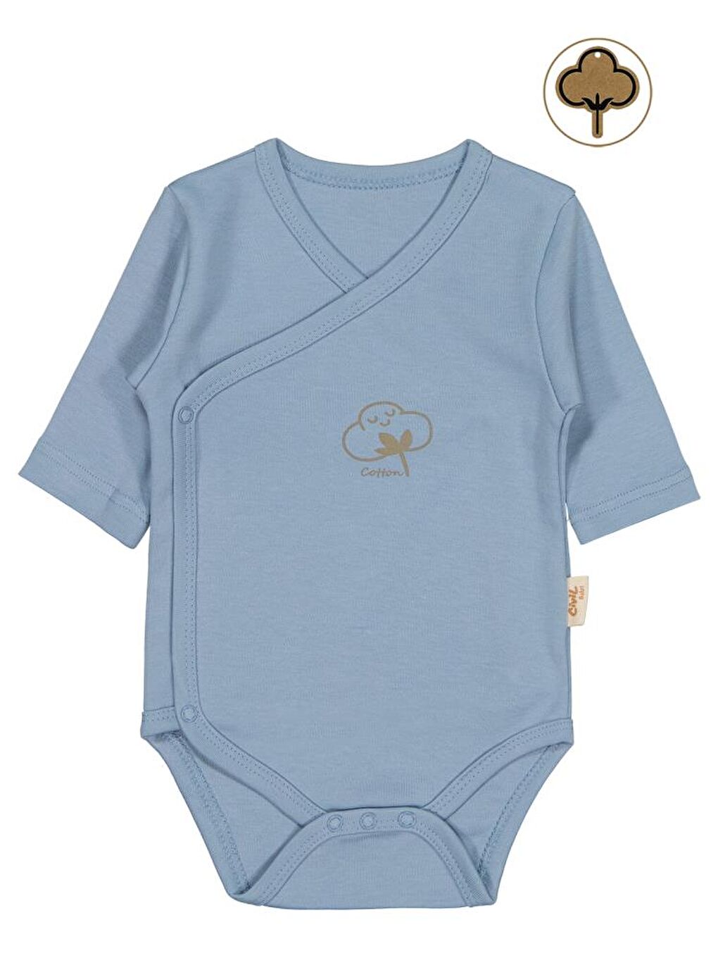 Baby Organik Pamuklu Kruvaze 0-6 Ay Çıtçıtlı Badi - Mavi0-1 Ay-3