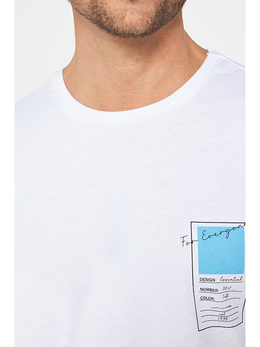 Erkek Slim Fit Dar Kesim %100 Pamuk Yumuşak Dokulu Baskılı Beyaz Bisiklet Yaka Tişört-3