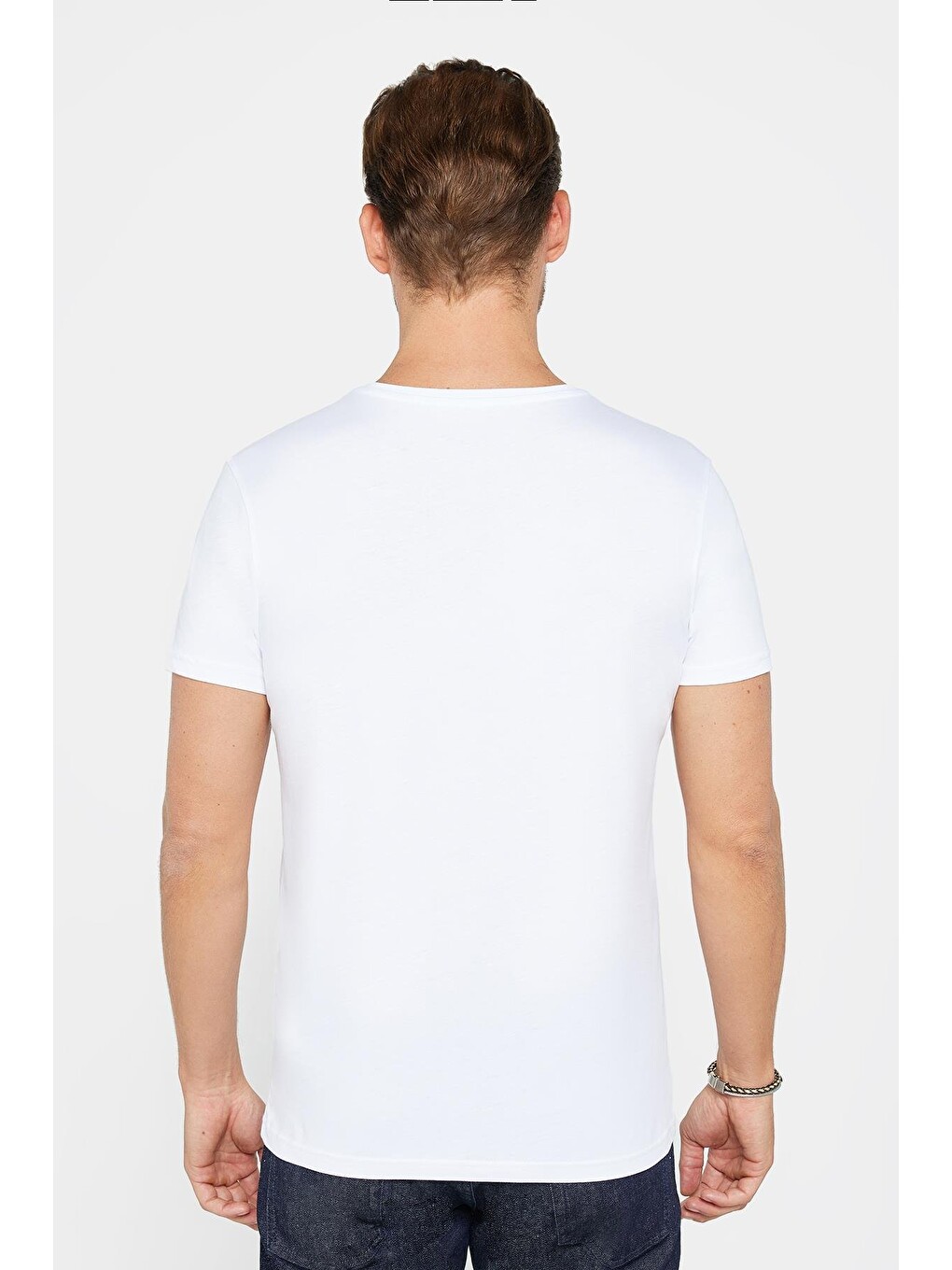 Erkek Slim Fit Dar Kesim %100 Pamuk Yumuşak Dokulu Baskılı Beyaz Bisiklet Yaka Tişört-4