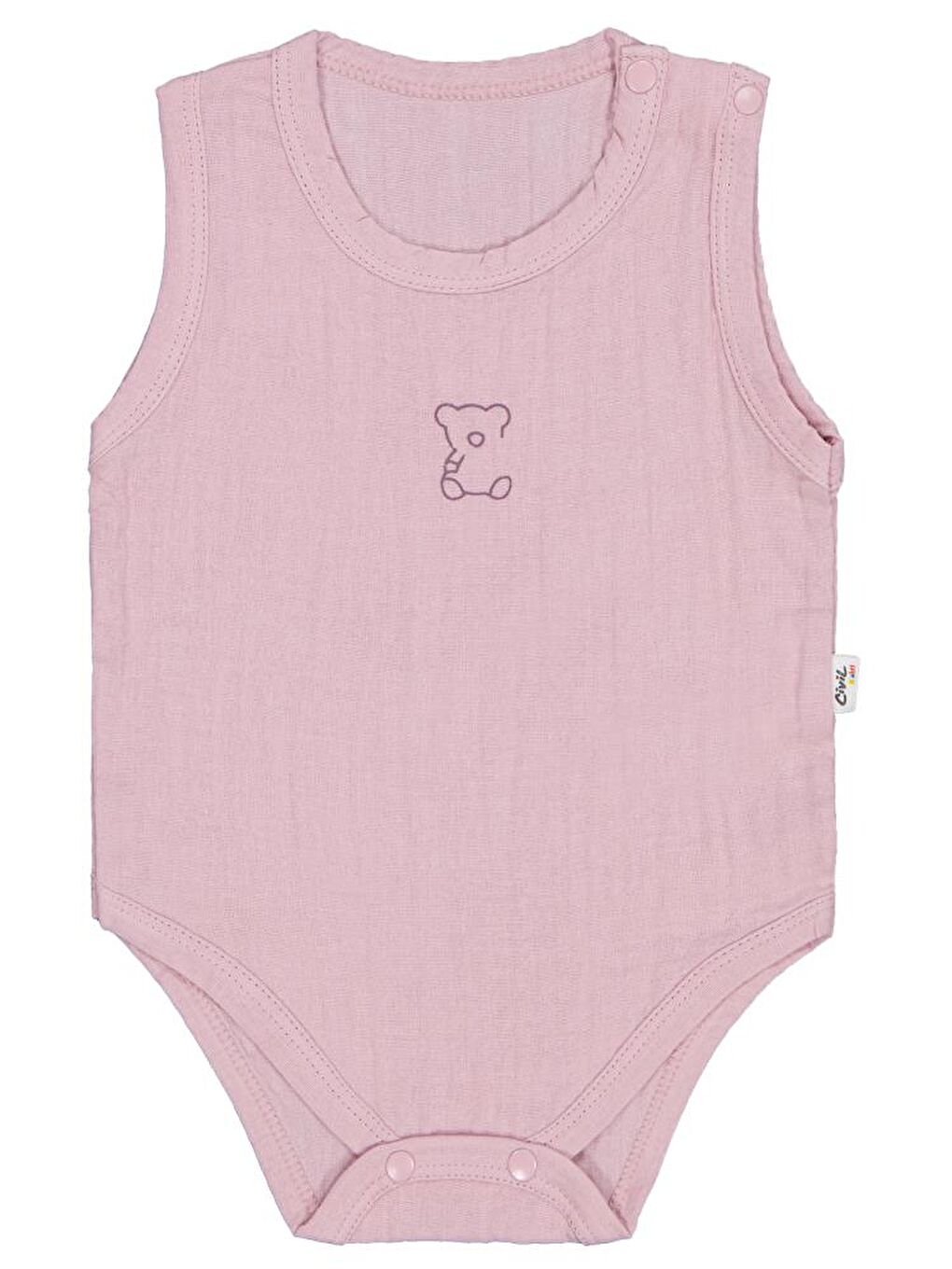 Baby Ayıcık Baskılı 1-18 Ay Çıtçıtlı Badi - Pembe 9-12 Ay-1