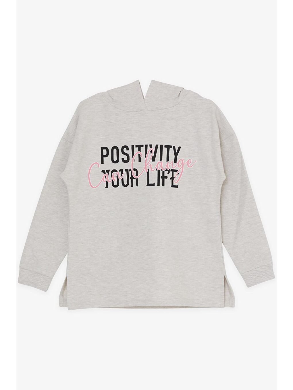 Kız Çocuk Pantolonlu Takım Yazı Baskılı Yırtmaçlı Bej Melanj (10-14 Yaş)-2