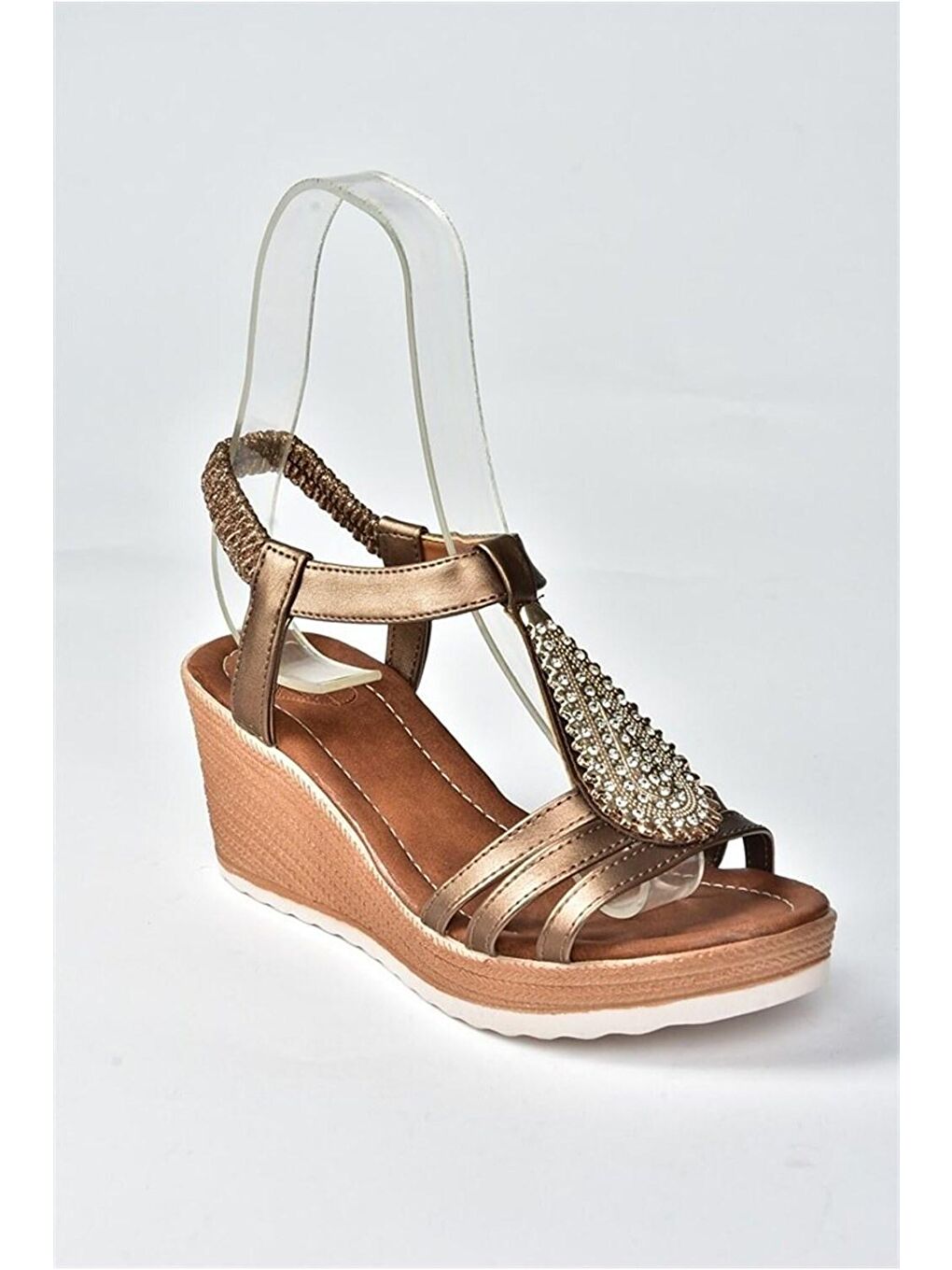 Turuncu Bakır Taşlı Dolgu Topuklu Günlük Kadın Sandalet M258316109-3