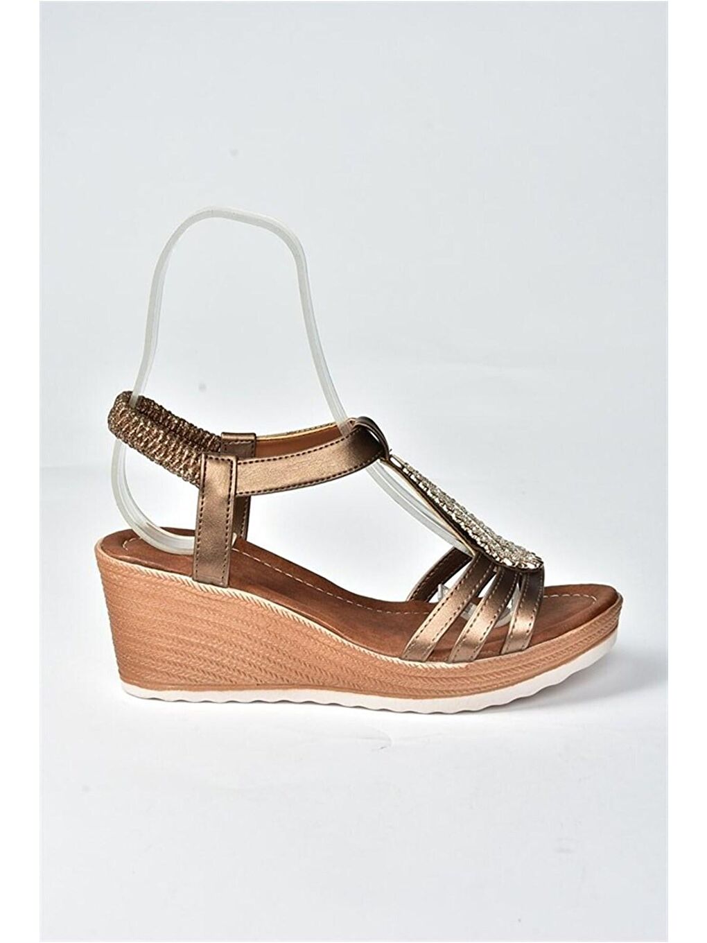 Turuncu Bakır Taşlı Dolgu Topuklu Günlük Kadın Sandalet M258316109-4