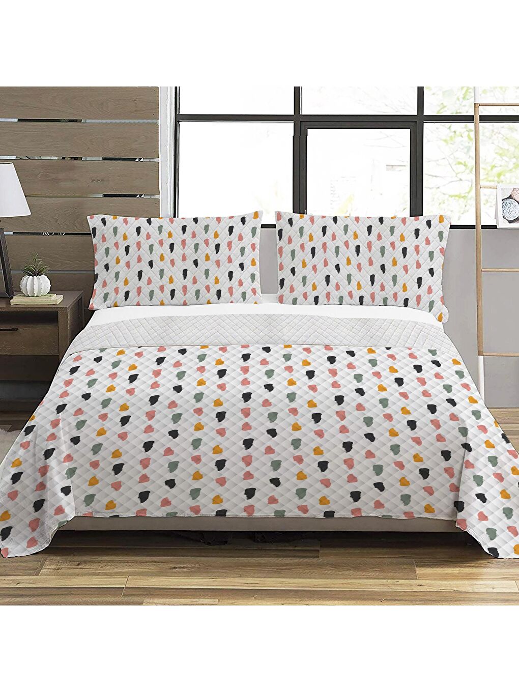 Karışık Modern Desen Çift Kişilik Baskılı Pike (200x220 Cm) Renkli