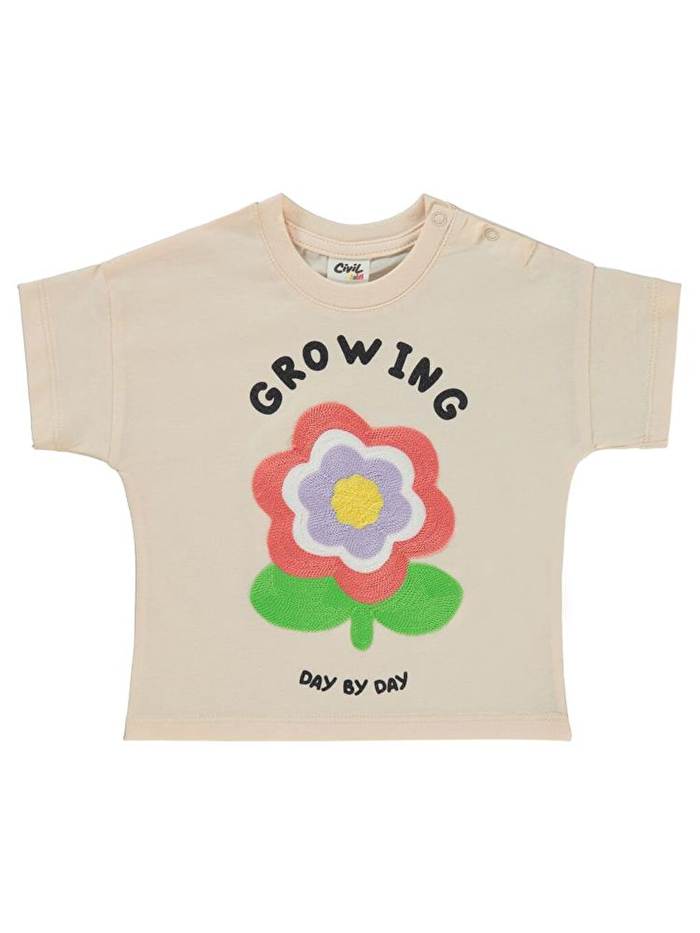 Pembe Baby Çiçek Nakışlı 6-18 Ay Tişört - Pudra18-24 Ay