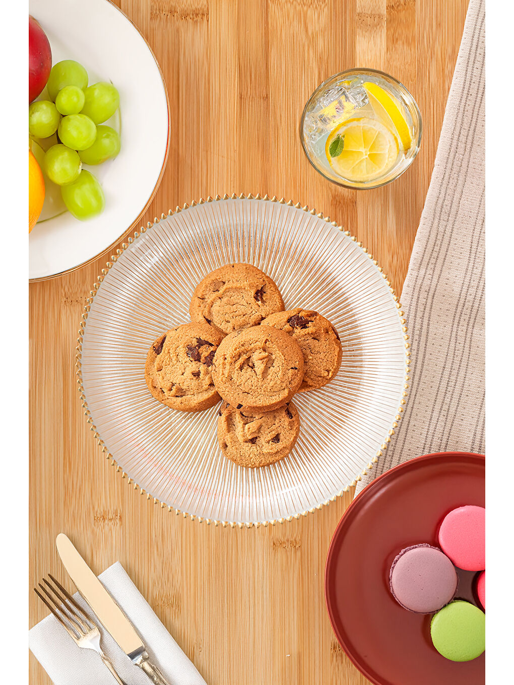 Renksiz 4304 Ayaklı Cam Gold Yaldızlı Meyvelik - Dekoratif Sunumluk 25 cm-1