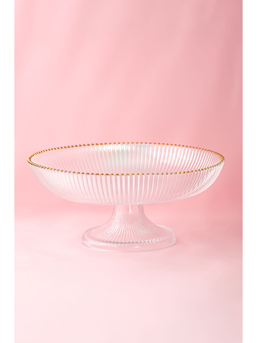 Renksiz 4304 Ayaklı Cam Gold Yaldızlı Meyvelik - Dekoratif Sunumluk 25 cm-2