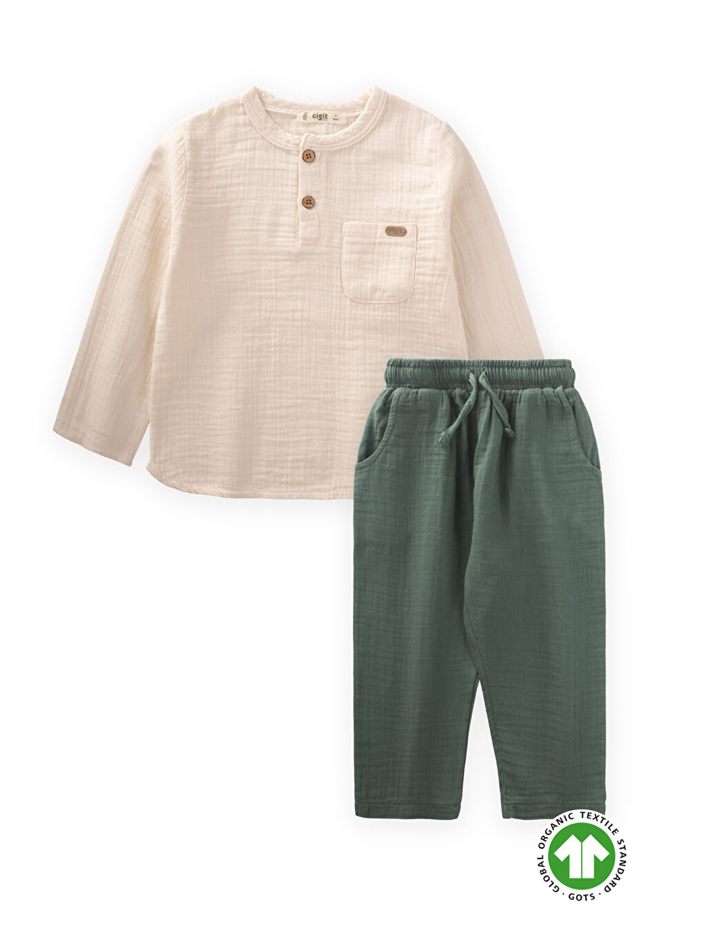 Ekru Organik Bohem Gömlekli Mevsimlik Takım 2-8 Yaş Naturel