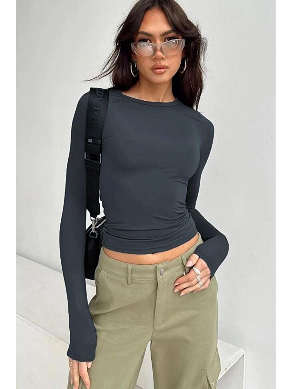 Bordo Siyah Füme Bisiklet Yaka Basic Uzun Kollu Body 3lü Set-3