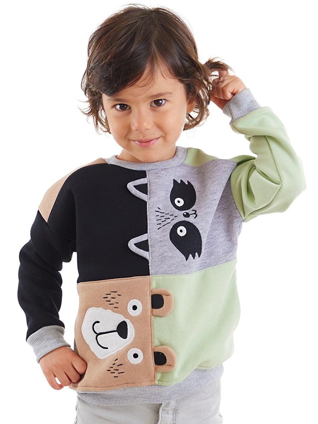 Denokids Siyah Rakun Ve Ayı Erkek Çocuk Sweatshirt