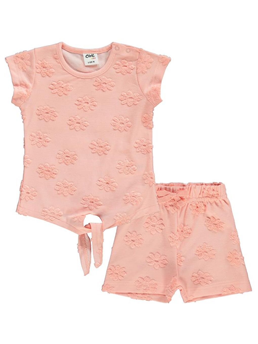 Pembe Baby Papatya Kabartmalı Şortlu 6-18 Ay Takım - Pudra6-9 Ay-5