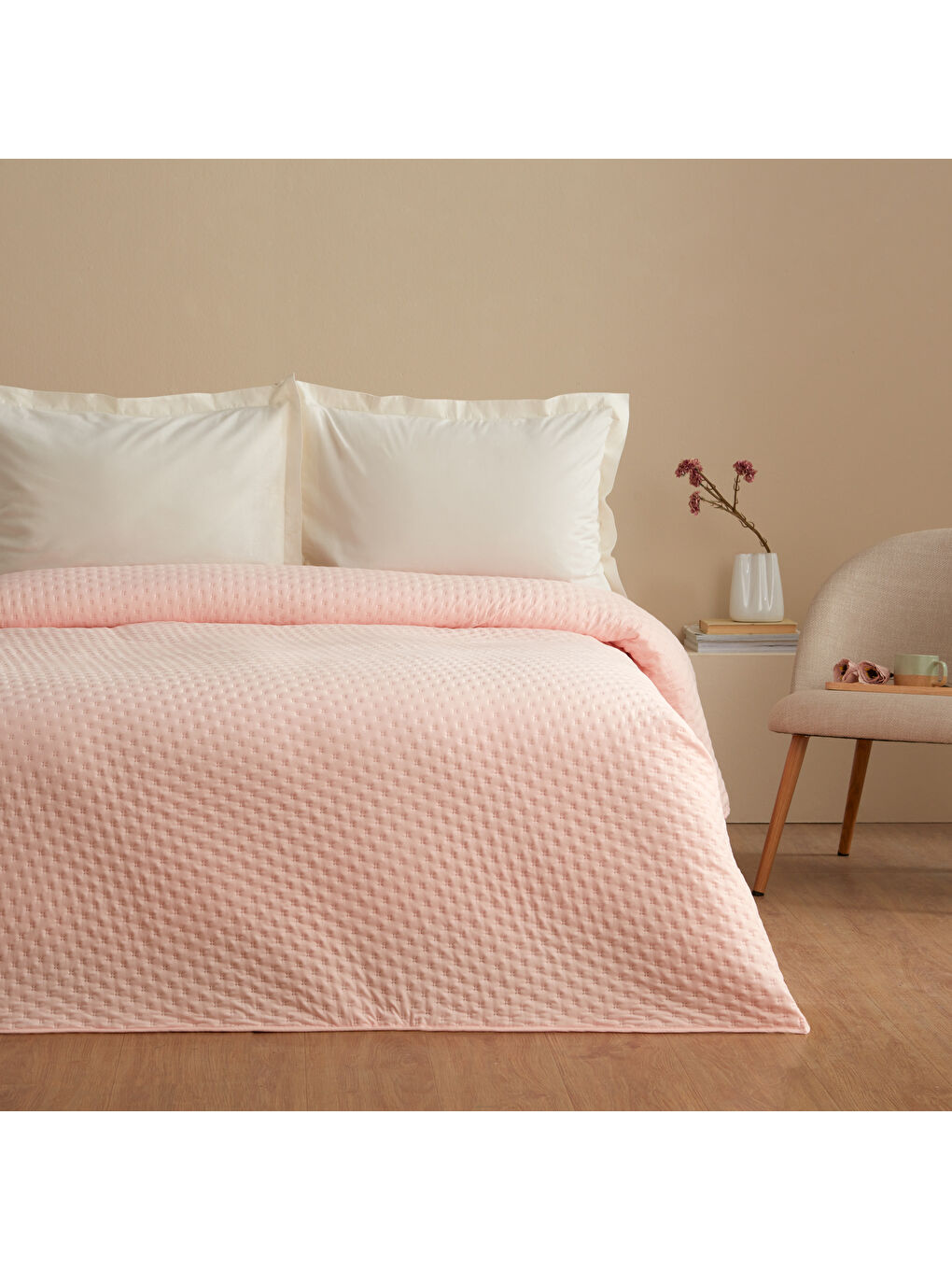 Oglo Pembe Bedspreado Yıkanmış Mikro Pudra Yatak Örtüsü Tek Kişilik 160x220 - 1