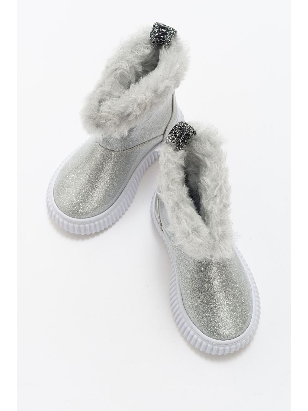 Gri Kız Çocuk Gümüş Simli Suni Deri Kürklü Anatomik Kar Botu-2