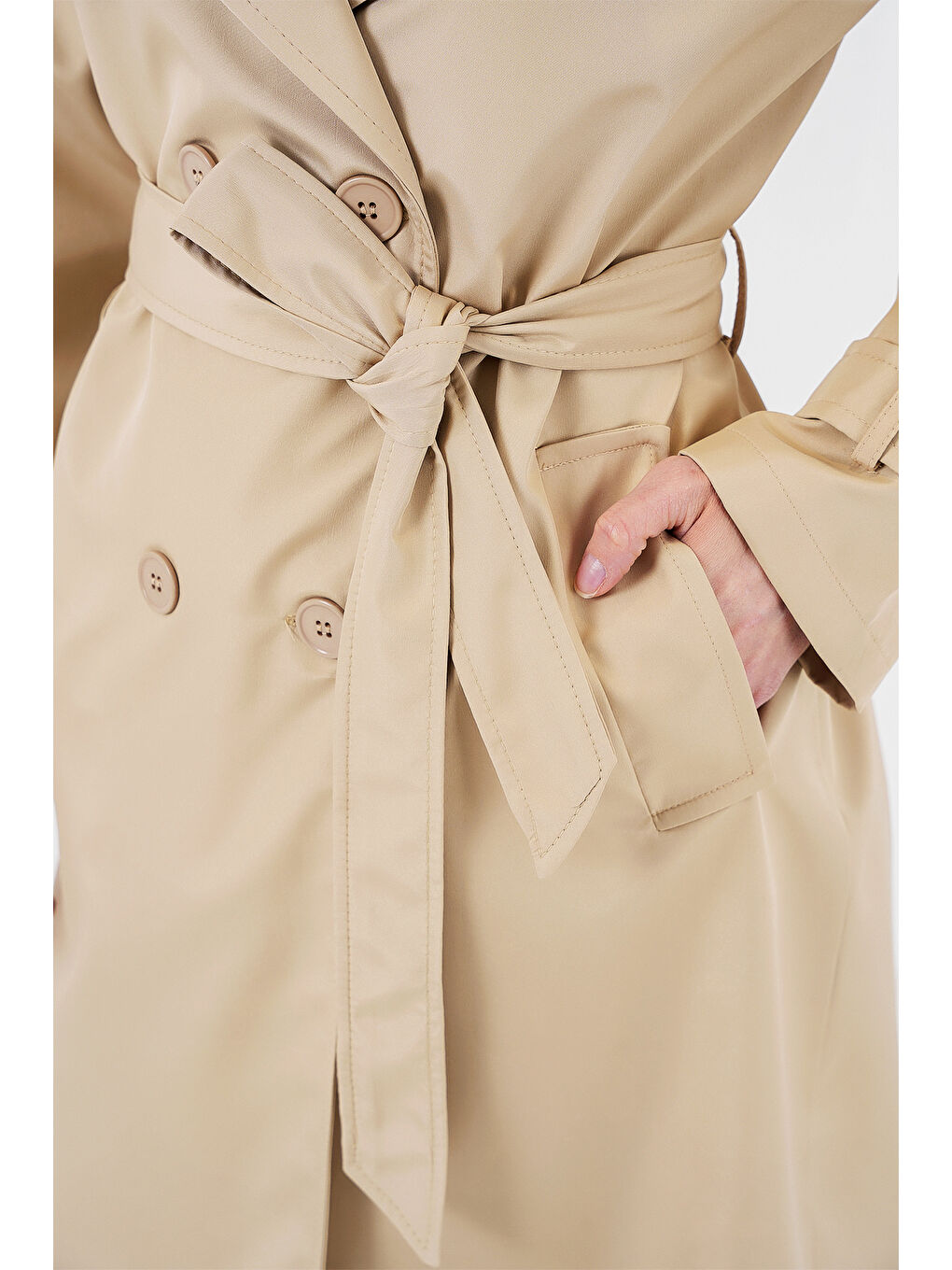 5918 Kruvaze Yaka Trençkot - K. Bej-4