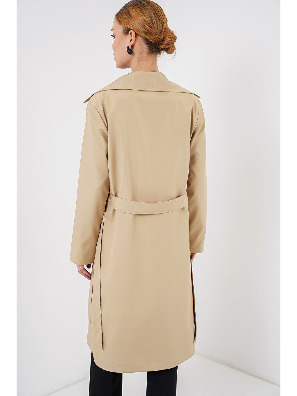 5918 Kruvaze Yaka Trençkot - K. Bej-5