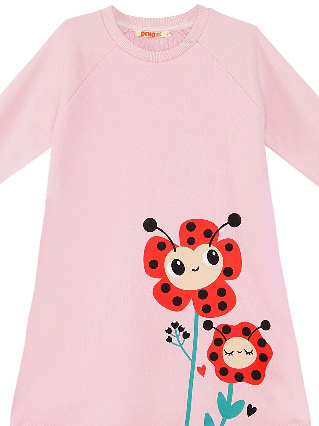 Denokids Pembe Uğur Böceği Çiçekler Kız Çocuk Elbise - 4